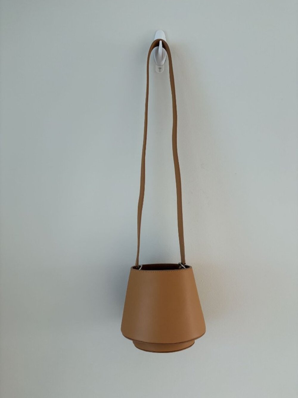 Mlouye Mini Lantern Bag Tan Leather Sculptural Bucket Bag Crossbody with Top Han - Picture 7 of 9